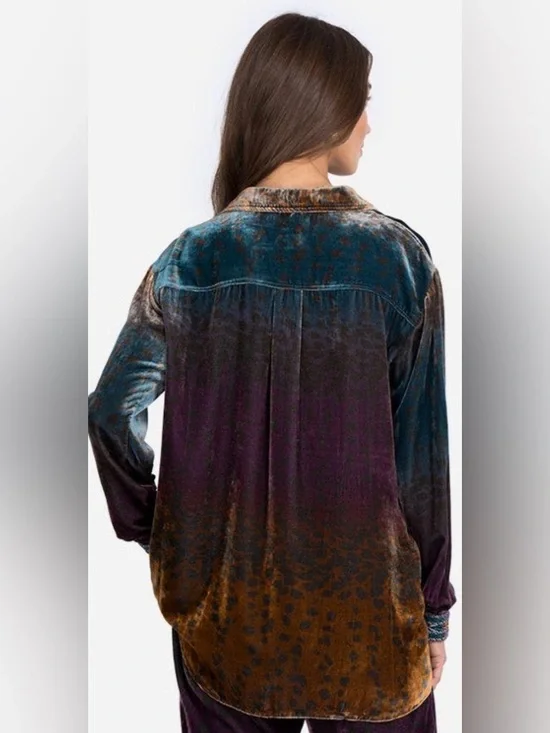 Johnny Was OMbré Cheetah Vělvet Oversized Shirt size M - Picture 3 of 11